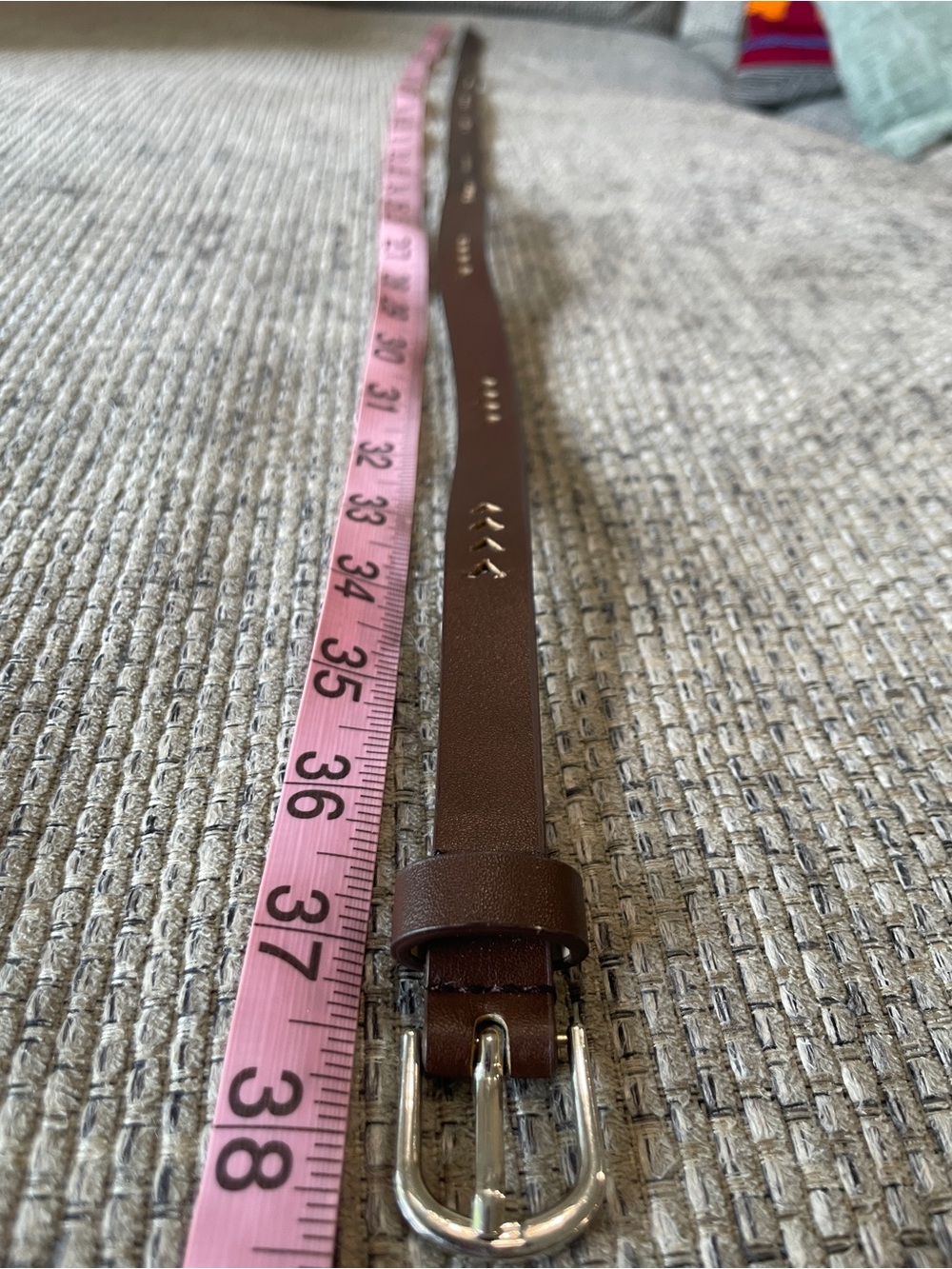 Brown Skinny Belt womens S/M 37” Silver Buckle Cutout Accent Faux Leather Boho - Picture 3 of 4